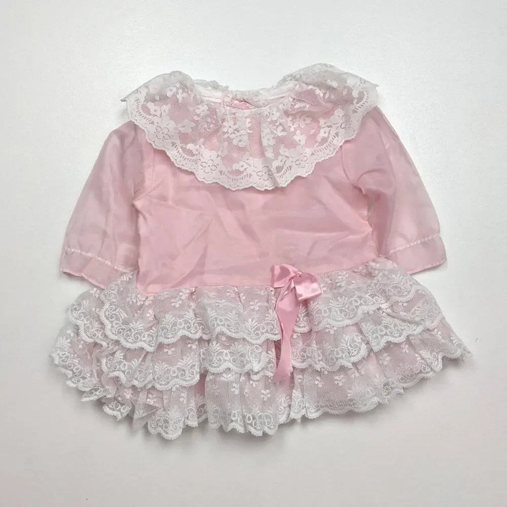 Vintage Dress Baby Girls Size 12m Pink Sheer Ruffle Party